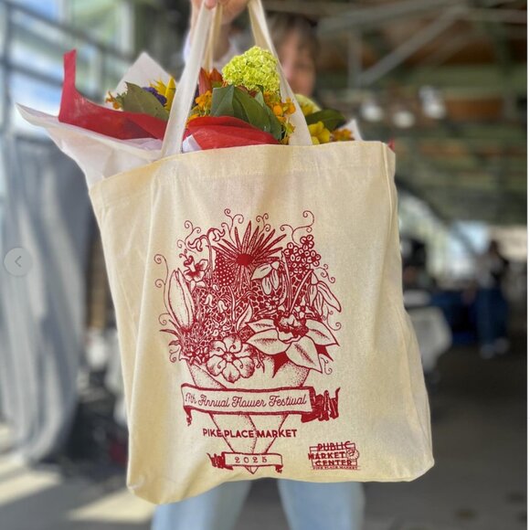 NEW Pike Place Market Shopping Tote Bag, Seattle, Washington Groceries Canvas - Picture 2 of 3